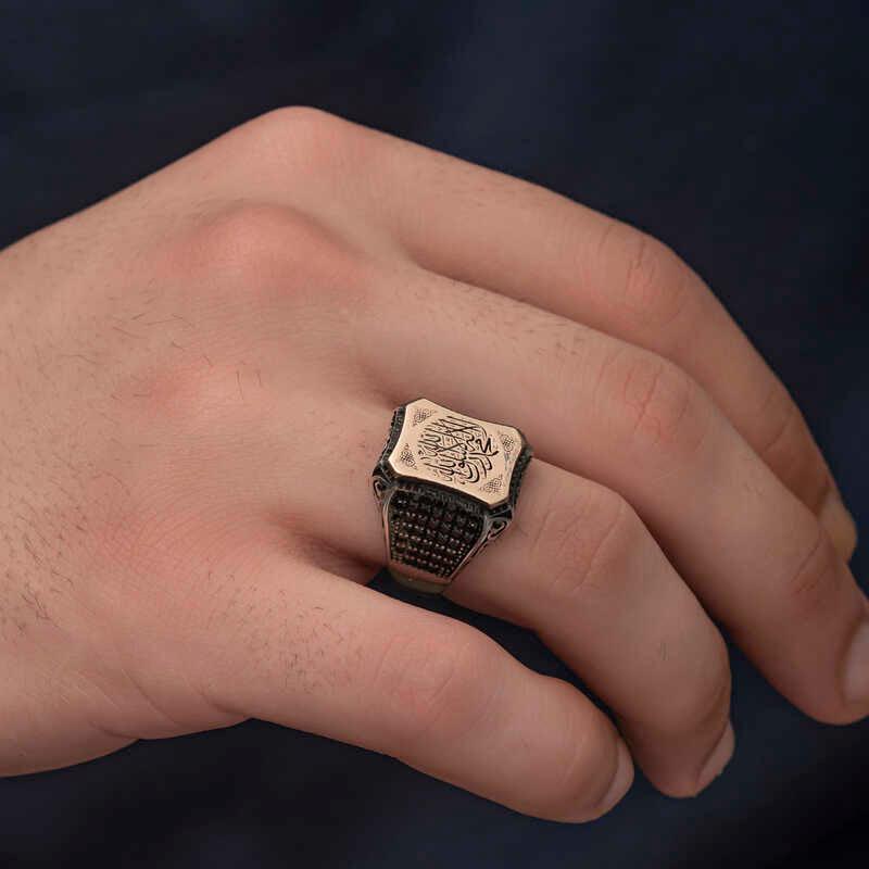 Bague pour homme en argent avec inscription du Tawhid