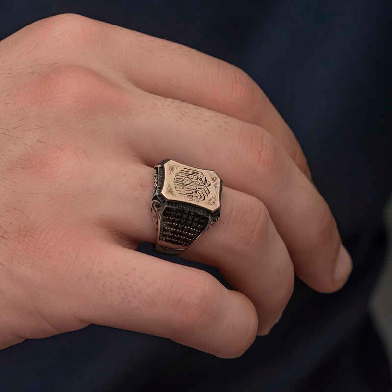 Bague pour homme en argent avec inscription du Tawhid