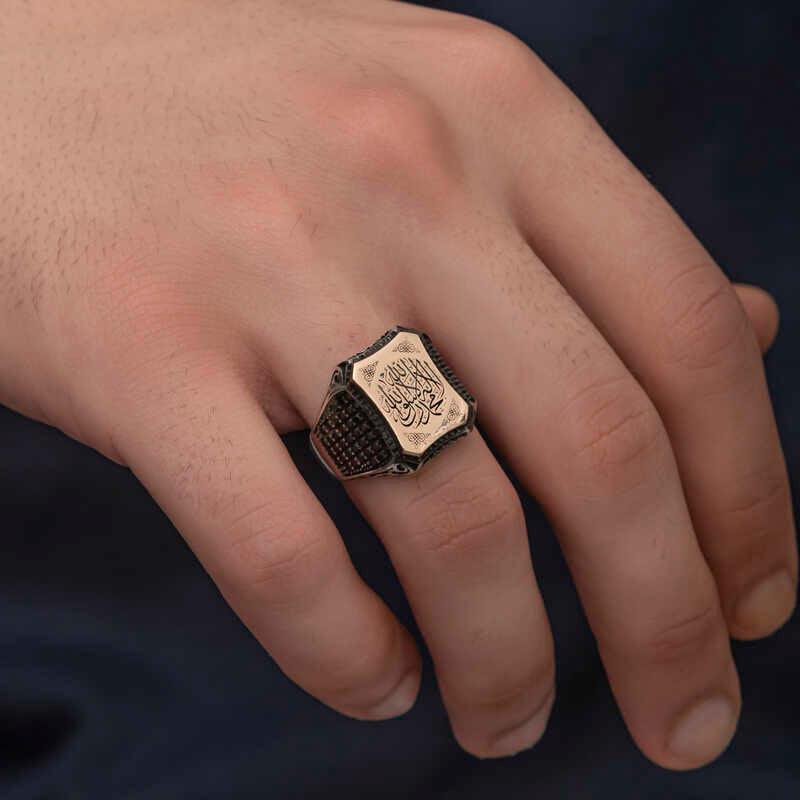 Bague pour homme en argent avec inscription du Tawhid