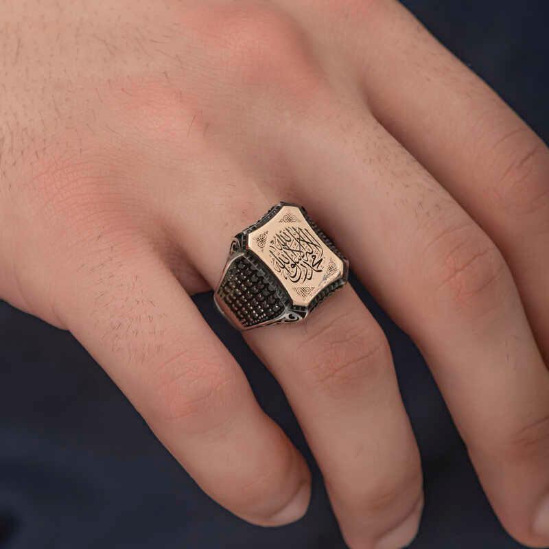 Bague pour homme en argent avec inscription du Tawhid