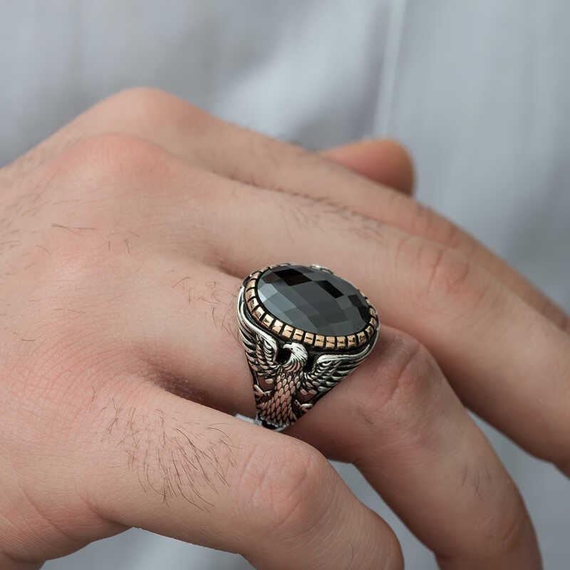 Silver Cut Stone Eagle Figured Men's Ring