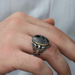 Silver Cut Stone Eagle Figured Men's Ring
