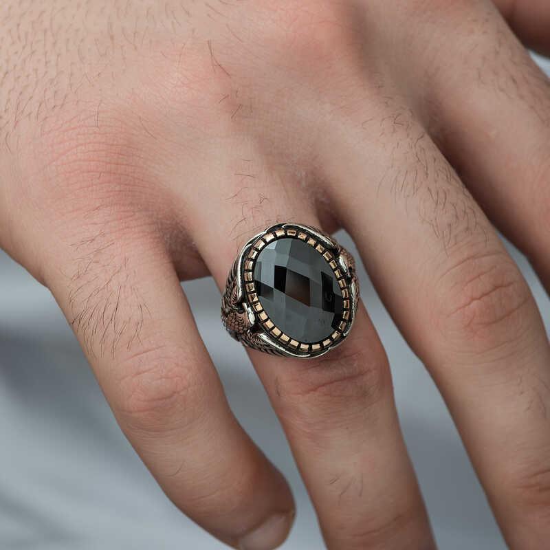 Silver Cut Stone Eagle Figured Men's Ring