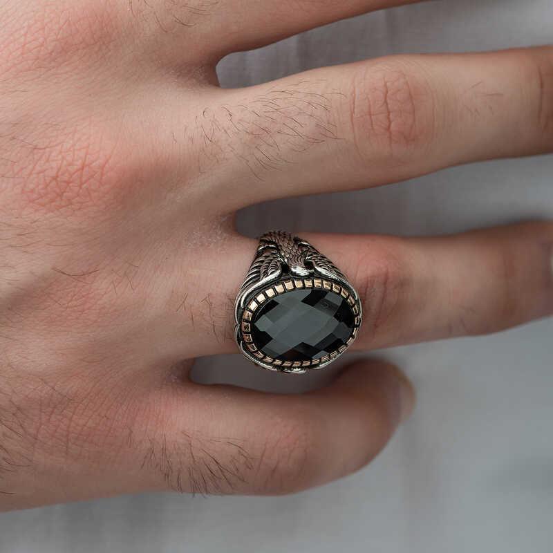 Silver Cut Stone Eagle Figured Men's Ring