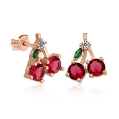 Silver Cherry Figured Fruit Stud Earrings