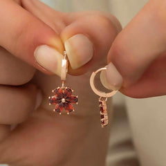 Silver Red Flower Women's Earrings