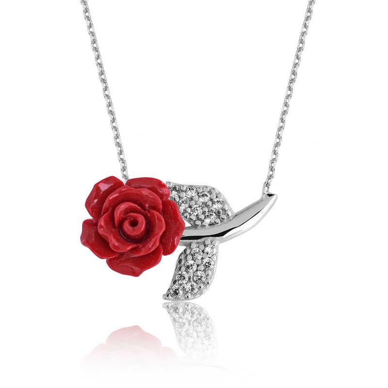 Silver Red Rose Women's Necklace