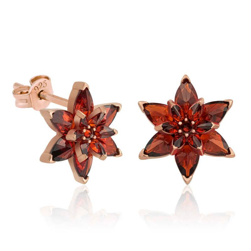 Silver Red Lotus Flower Stud Earrings