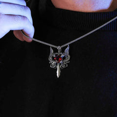 Silver Red Stone Dragon Men's Sword Necklace