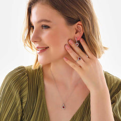 Silver Red Stone Heart Women Set