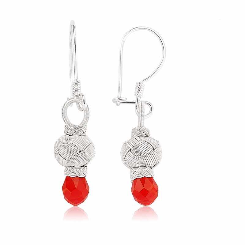 Silver Red Stone Kazaz Women's Earring