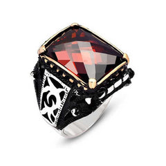 Bague homme en argent et zircon rouge