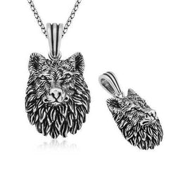 Silver Wolf Head Necklace