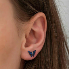 Silver Navy Blue Butterfly Earrings