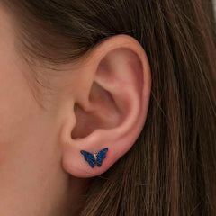 Silver Navy Blue Butterfly Earrings