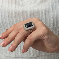 Silver Navy Blue Zircon Stone Women's Ring