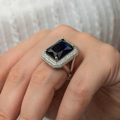 Silver Navy Blue Zircon Stone Women's Ring