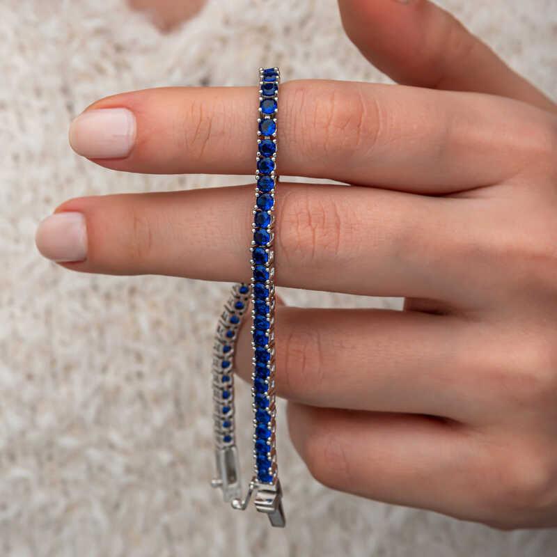 Silver Navy Blue Zircon Stone Waterway Women's Bracelet