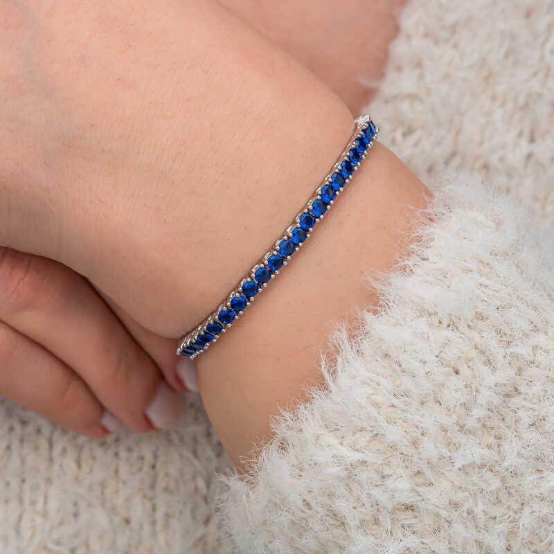 Silver Navy Blue Zircon Stone Waterway Women's Bracelet