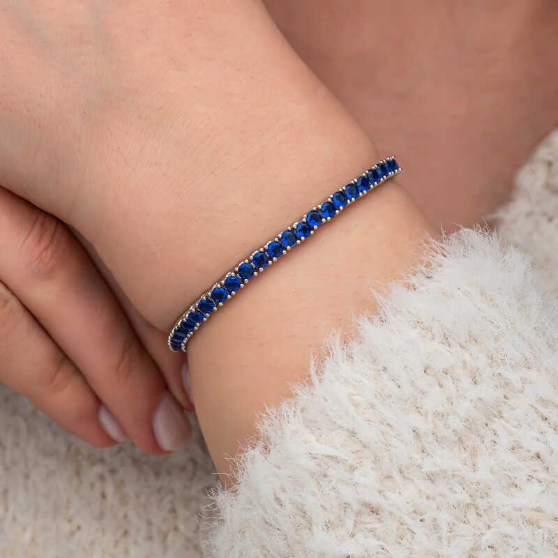Silver Navy Blue Zircon Stone Waterway Women's Bracelet