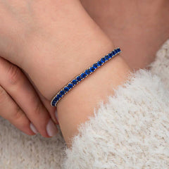 Silver Navy Blue Zircon Stone Waterway Women's Bracelet