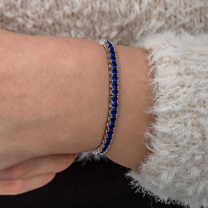 Silver Navy Blue Zircon Stone Waterway Women's Bracelet