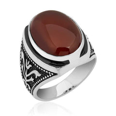 Silver Tulip Embroidered Agate Ring