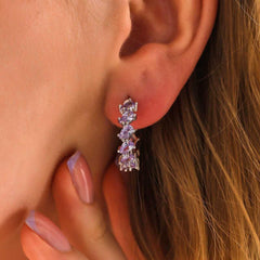Silver Lilac Stone Drop Stud Women's Earrings