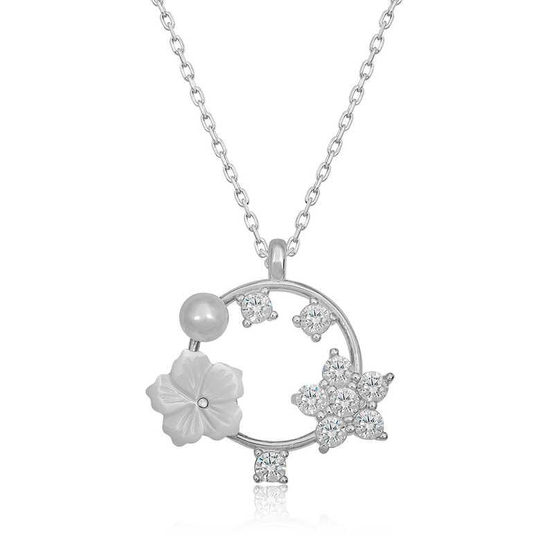 Silver Magnolia Flower Star Women's Necklace
