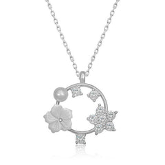 Silver Magnolia Flower Star Women's Necklace