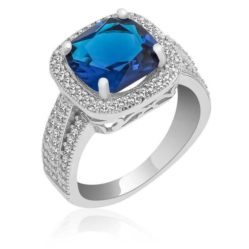 Bague pour femme en argent bleu baguette