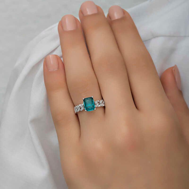 Silver Dark Green Baguette Stone Women's Ring