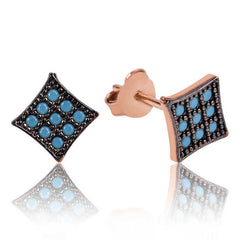 Silver Blue Square Stud Earrings
