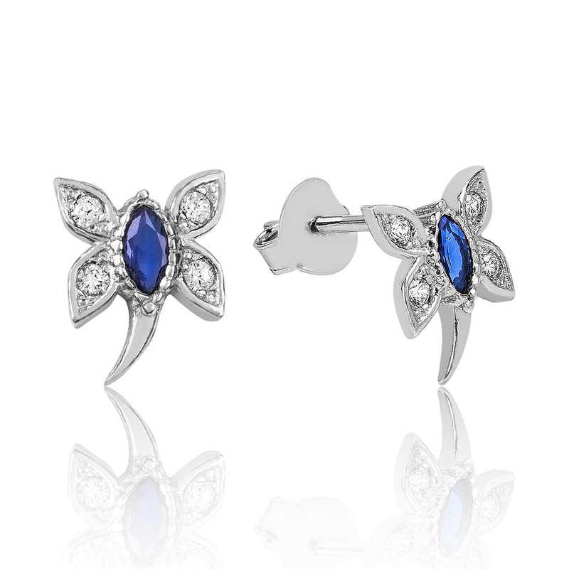 Silver Blue Dragonfly Stud Earrings