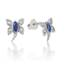 Silver Blue Dragonfly Stud Earrings