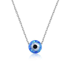 Silver Blue Opal Stone Evil Eye Necklace