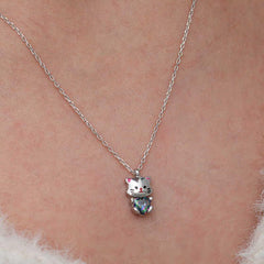 Silver Mystic Topaz Stone Cute Cat Necklace