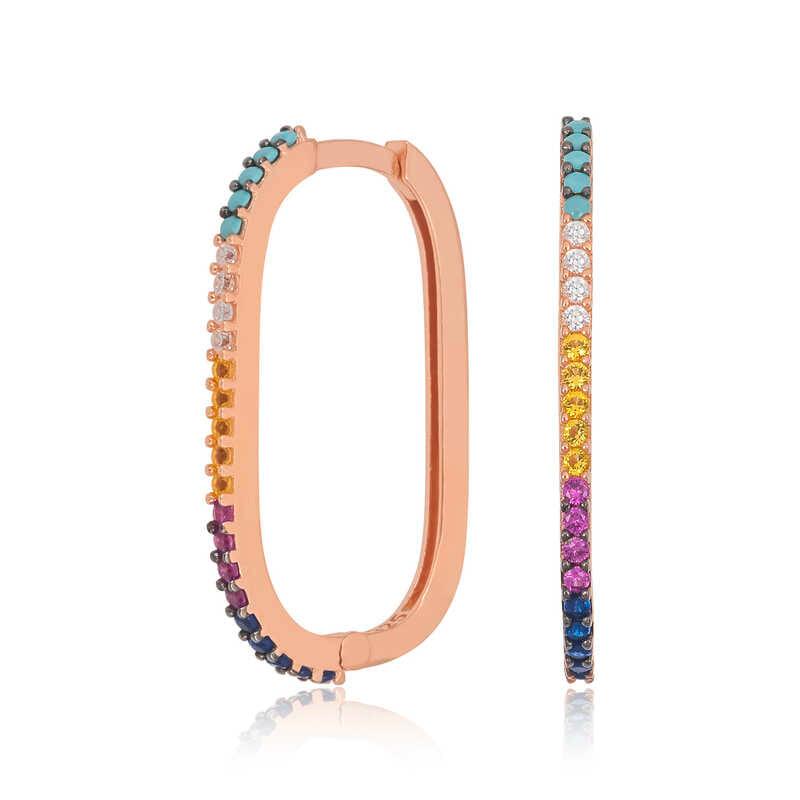 Silver Mix Stone Hoop Earrings