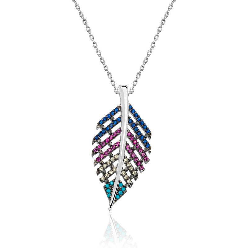 Silver Mix Stone Leaf Necklace