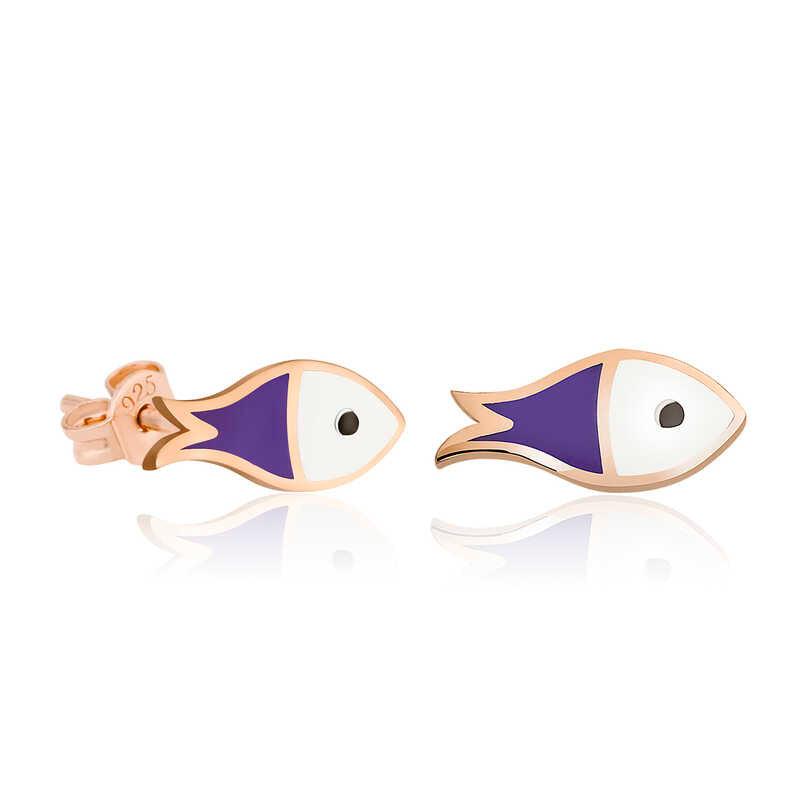 Silver Purple Fish Earrings