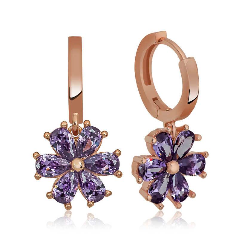 Silver Purple Flower Women's Earrings