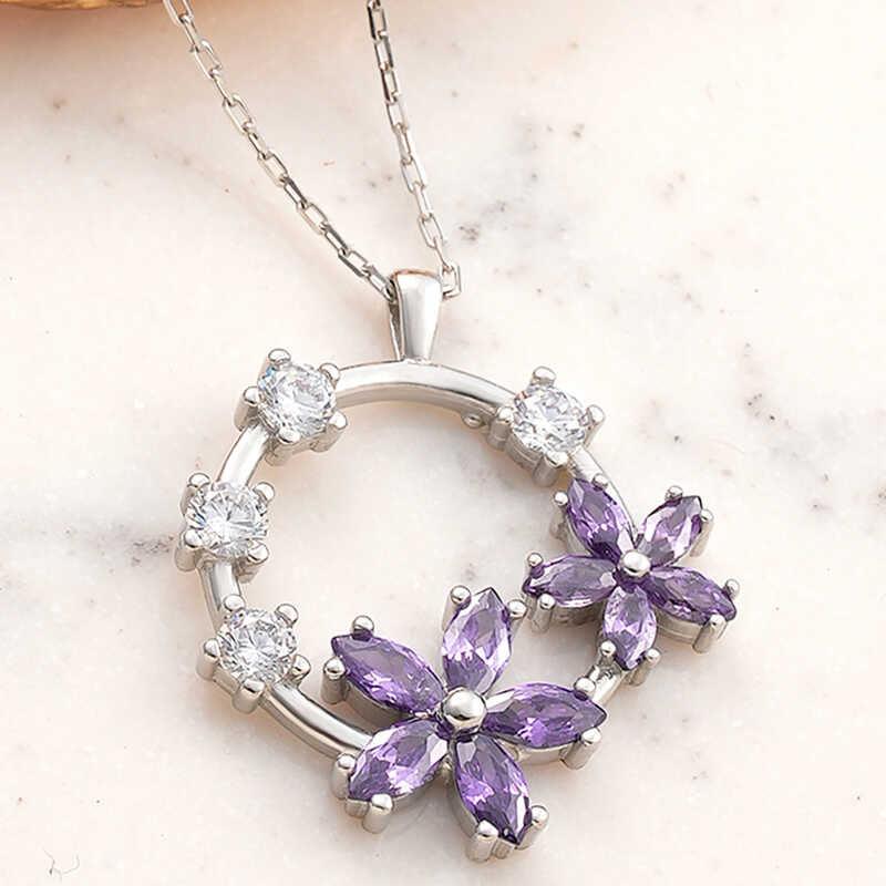 Silver Purple Flower Women's Necklace
