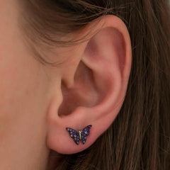 Silver Purple Butterfly Earrings