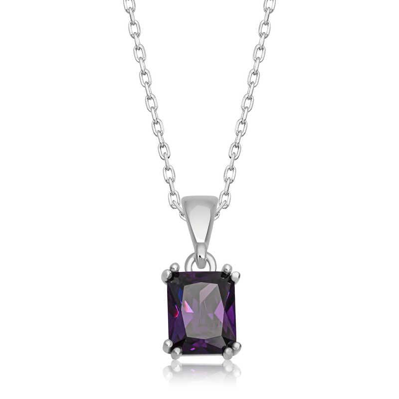 Silver Purple Baguette Stone Women's Necklace
