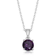 Silver Purple Crystal Round Stone Women's Necklace