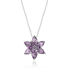 Collier pour femme en argent et fleur de lotus violette