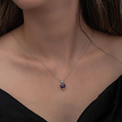 Silver Purple Stone Heart Women's Necklace