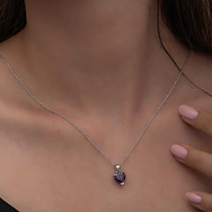 Silver Purple Stone Heart Women's Necklace
