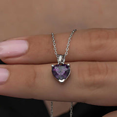 Silver Purple Stone Heart Women's Necklace