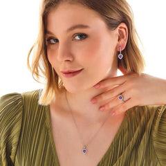 Silver Purple Stone Heart Women Set